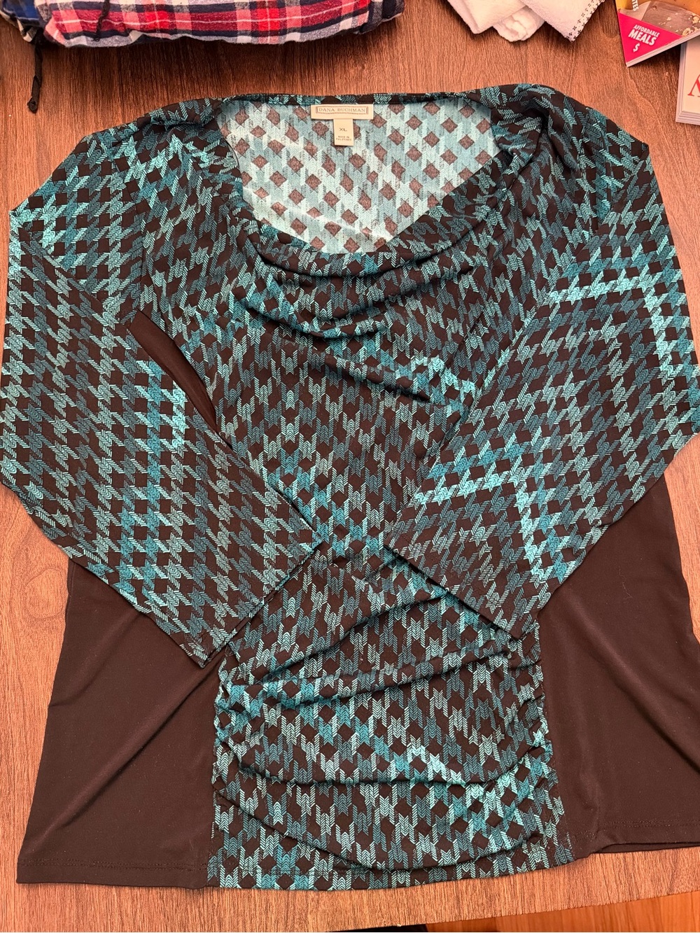 Dana Buchman Teal and Black Patterned Top - Picture 4 of 4